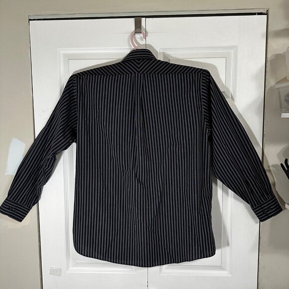 Van Heusen Mens Black & Gray Pinstripe Broadcloth Button-Up Shirt L Academia - Picture 3 of 13
